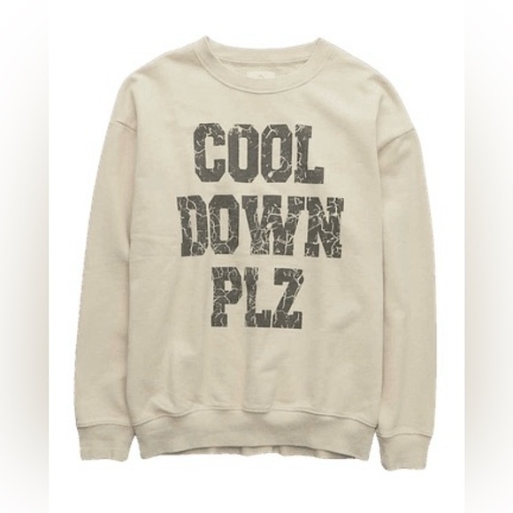 Aerie Oversized Cool Down Plz Crewneck Sweatshirt in Beige/Black Size S - Picture 1 of 7
